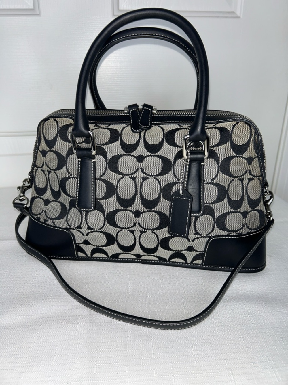 Coach Vintage Black Satchel with Leather Trim and Chrome Hardware